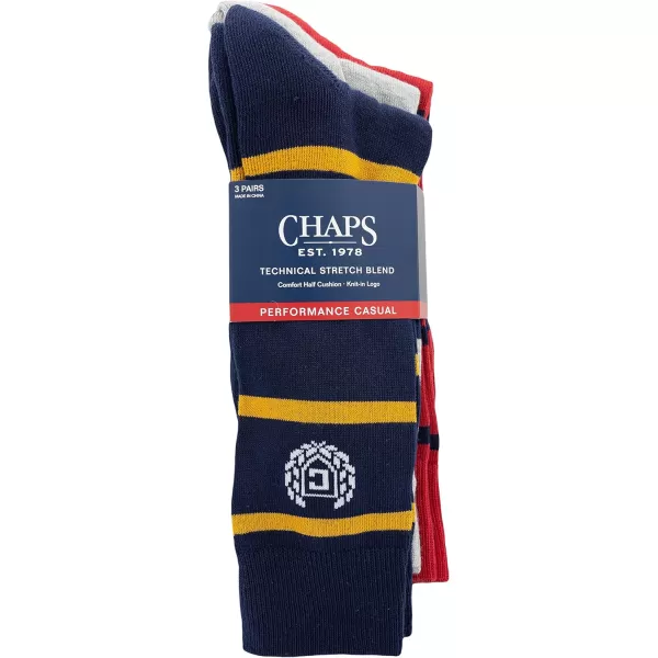 Chaps Men's Casual Fashion Cushioned Crew Socks-3 Pair Pack-Classic Designs with Stretch Blend)