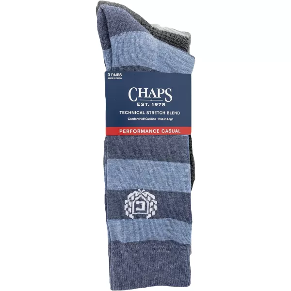 Chaps Men's Casual Fashion Cushioned Crew Socks-3 Pair Pack-Classic Designs with Stretch Blend)