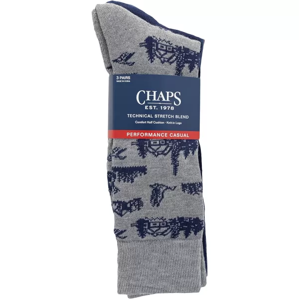 Chaps Men's Casual Fashion Cushioned Crew Socks-3 Pair Pack-Classic Designs with Stretch Blend