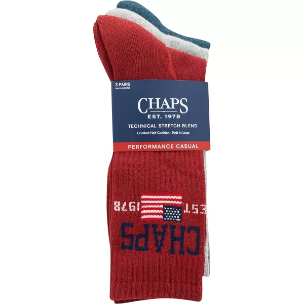 Chaps Men's Casual Fashion Cushioned Crew Socks-3 Pair Pack-Classic Designs with Stretch Blend)