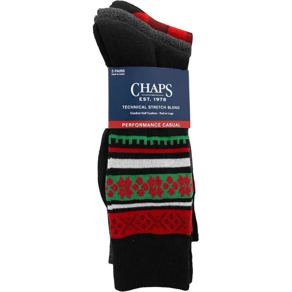 Chaps Men's Casual Fashion Cushioned Crew Socks-3 Pair Pack-Classic Designs with Stretch Blend
