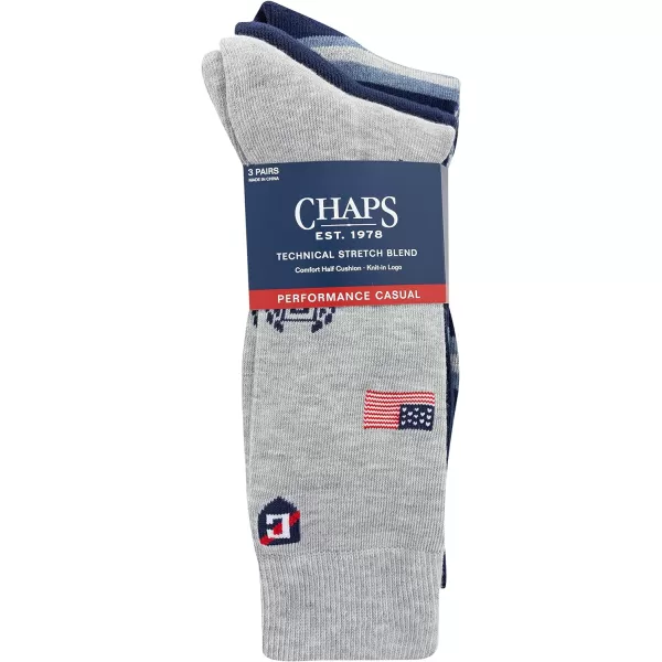 Chaps Men's Casual Fashion Cushioned Crew Socks-3 Pair Pack-Classic Designs with Stretch Blend)