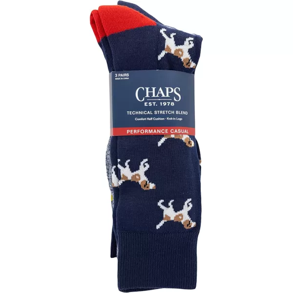 Chaps Men's Casual Fashion Cushioned Crew Socks-3 Pair Pack-Classic Designs with Stretch Blend