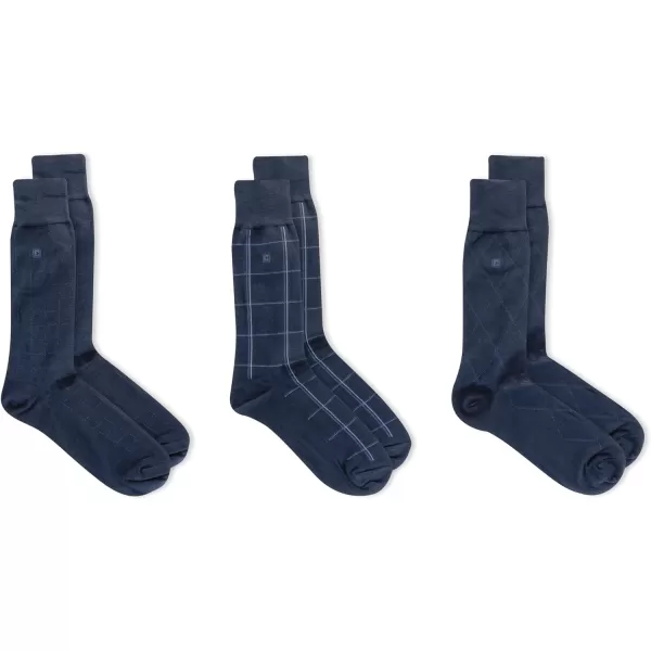 Chaps Men's Classic Dress Crew Socks-3 Pair Pack-Pattern and Solid Color Designs)