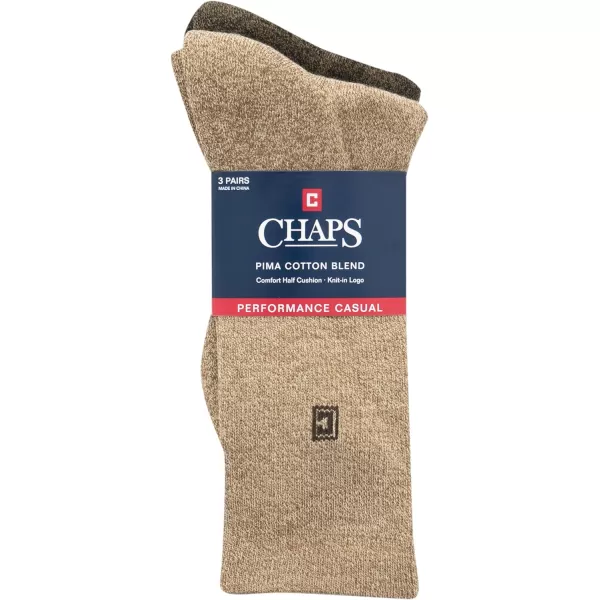 Chaps Men's Dress Crew Socks - 3 Pair Pack - Assorted Solid Color and True Rib