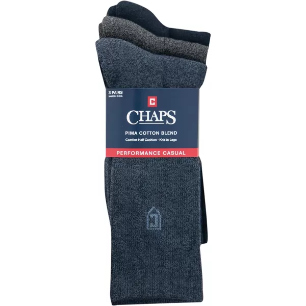 Chaps Men's Dress Crew Socks - 3 Pair Pack - Assorted Solid Color and True Rib