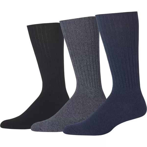 Chaps Men's Dress Crew Socks - 3 Pair Pack - Assorted Solid Color and True Rib