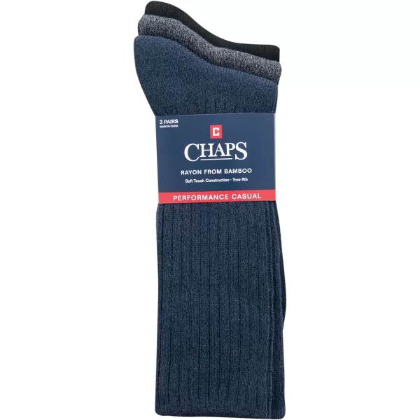 Chaps Men's Dress Crew Socks - 3 Pair Pack - Assorted Solid Color and True Rib
