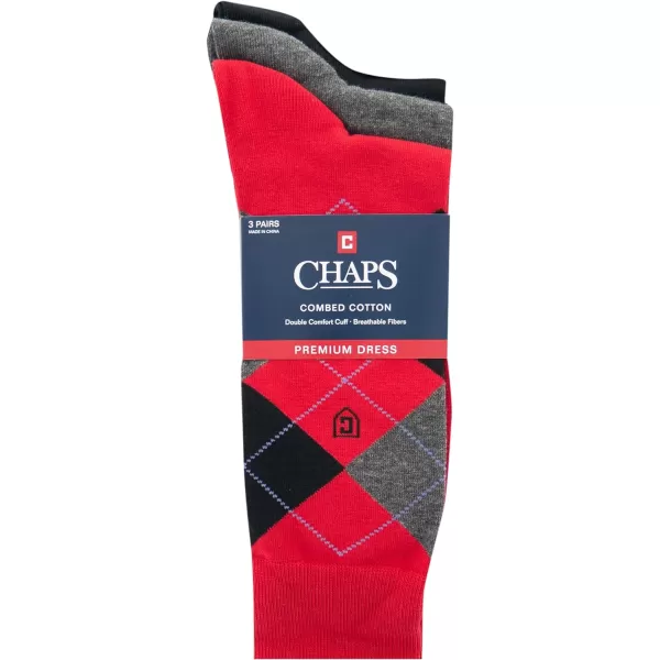 Chaps Men's Soft Argyle Dress Crew Socks-3 Pair Pack-Reinforced Heel and Toe