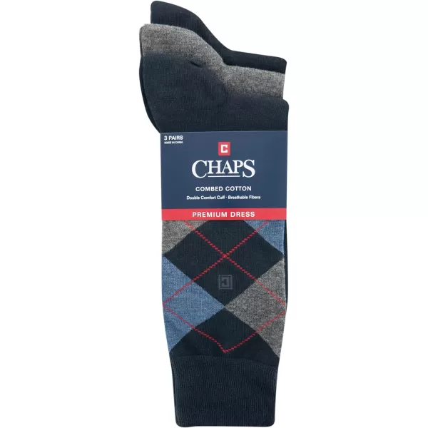 Chaps Men's Soft Argyle Dress Crew Socks-3 Pair Pack-Reinforced Heel and Toe