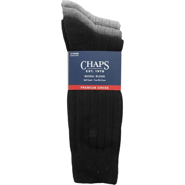 Chaps Men's Soft Touch True Rib Dress Crew Socks-3 Pair Pack-Modal Blend and Embroidered Detail