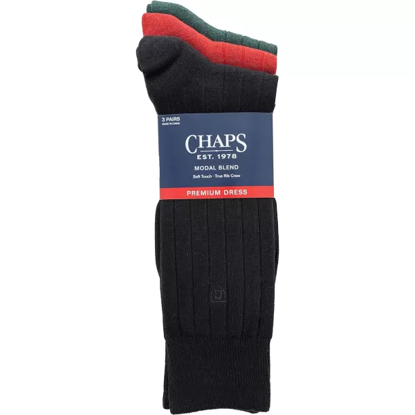 Chaps Men's Soft Touch True Rib Dress Crew Socks-3 Pair Pack-Modal Blend and Embroidered Detail