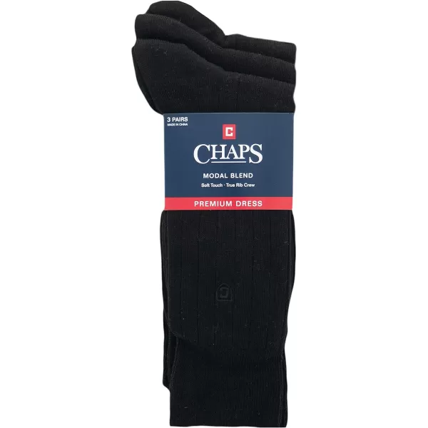 Chaps Men's Soft Touch True Rib Dress Crew Socks-3 Pair Pack-Modal Blend and Embroidered Detail