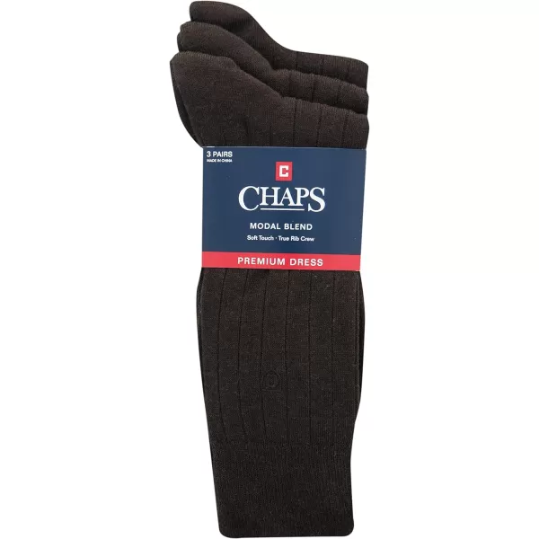Chaps Men's Soft Touch True Rib Dress Crew Socks-3 Pair Pack-Modal Blend and Embroidered Detail