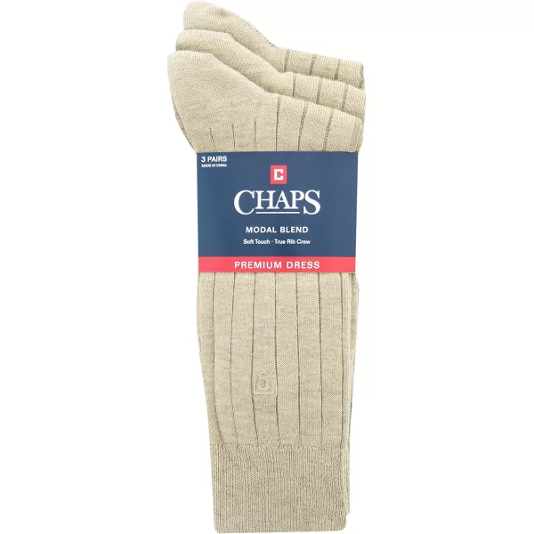 Chaps Men's Soft Touch True Rib Dress Crew Socks-3 Pair Pack-Modal Blend and Embroidered Detail