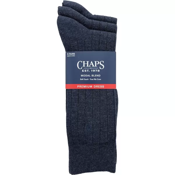 Chaps Men's Soft Touch True Rib Dress Crew Socks-3 Pair Pack-Modal Blend and Embroidered Detail