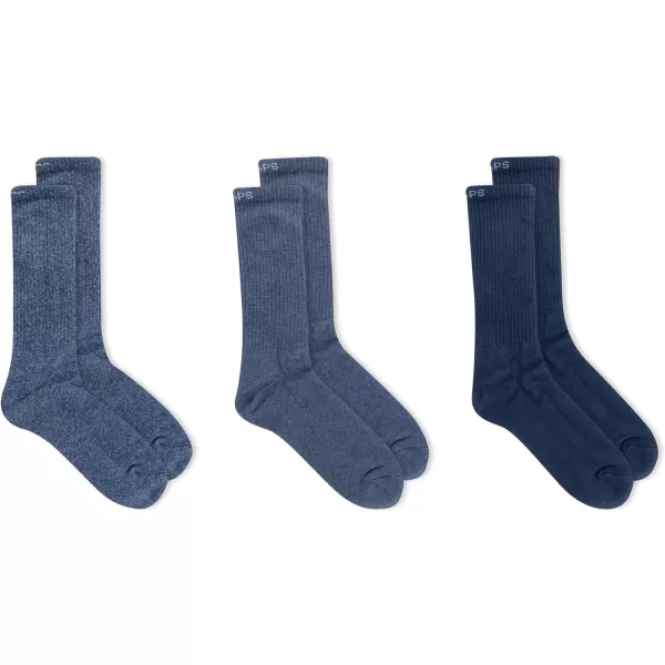 Chaps Men's Solid Mock Rib Casual Crew Socks-3 Pair Pack-Poly Cotton Blend