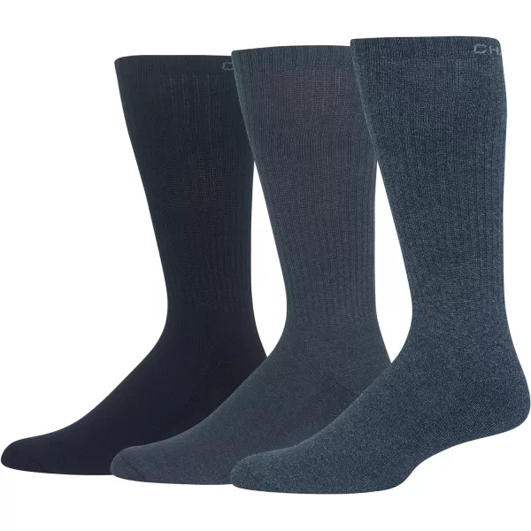 Chaps Men's Solid Mock Rib Casual Crew Socks-3 Pair Pack-Poly Cotton Blend