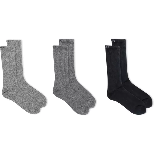 Chaps Men's Solid Mock Rib Casual Crew Socks-3 Pair Pack-Poly Cotton Blend