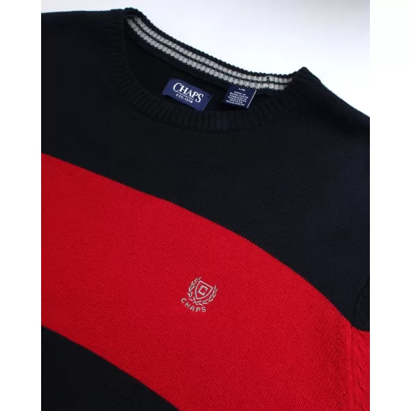 Chaps Men's Sweater - Midweight Classic Fit Cotton Crewneck Striped Pullover Sweater for Men 