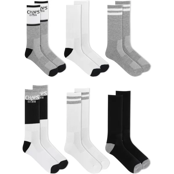 Chaps Sport Cushioned Repreve Athletic Socks-6 Pair Pack-Breathable Front Mesh and Arch Support, Men's Shoe Size: 6-12)