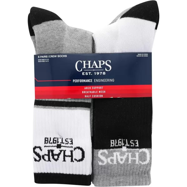 Chaps Sport Cushioned Repreve Athletic Socks-6 Pair Pack-Breathable Front Mesh and Arch Support, Men's Shoe Size: 6-12)