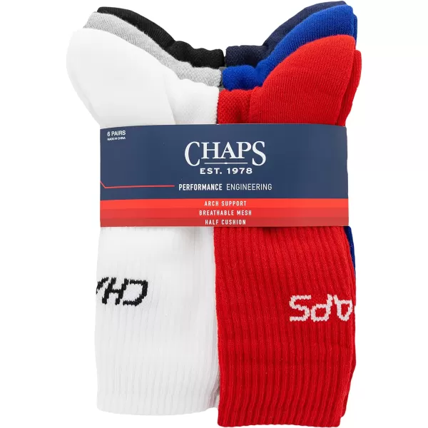 Chaps Sport Cushioned Repreve Athletic Socks-6 Pair Pack-Breathable Front Mesh and Arch Support, Men's Shoe Size: 6-12)