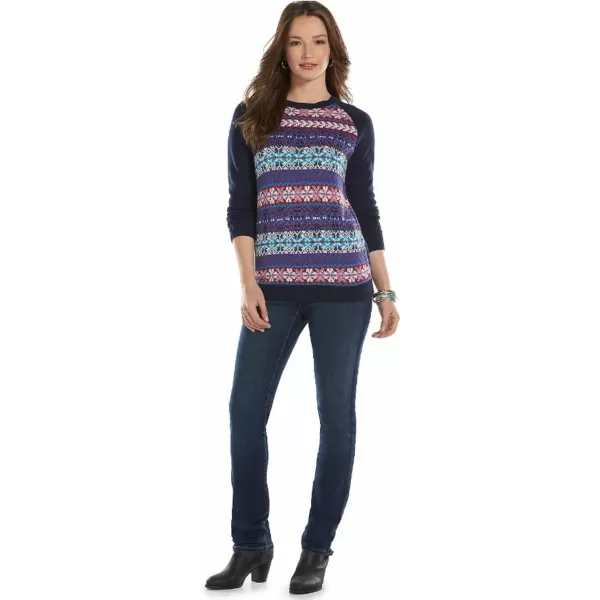 Chaps Women's Fairisle Crewneck Raglan Sweater, Capri Navy Multi