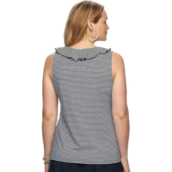 Chaps Women's Stripe Ruffle Lace-Up Sleeveless Blouse