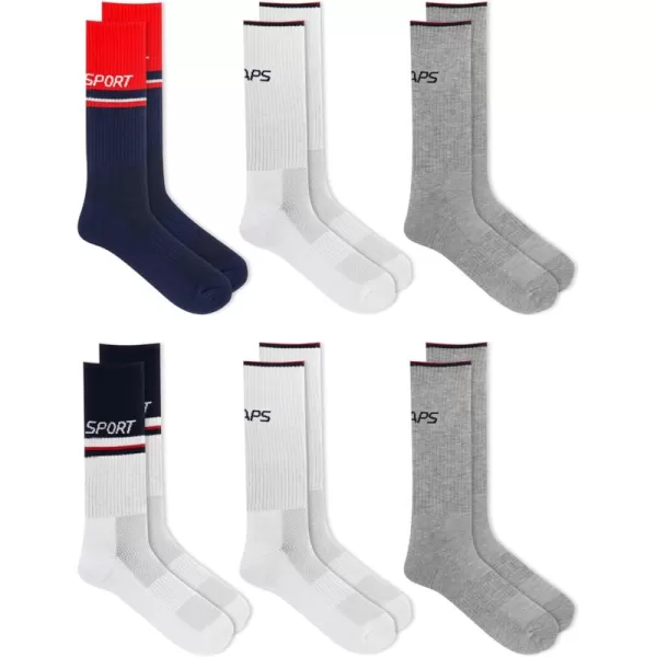 Chaps Men's Athletic Cushioned Performance Crew Socks-6 Pairs-Breathable Mesh