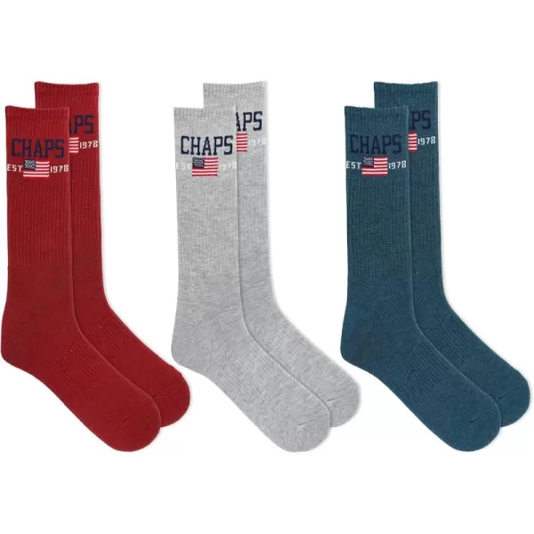 Chaps Men's Casual Fashion Cushioned Crew Socks-3 Pair Pack-Classic Designs with Stretch Blend)