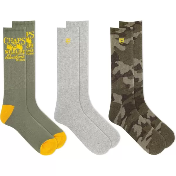 Chaps Men's Casual Fashion Cushioned Crew Socks-3 Pair Pack-Classic Designs with Stretch Blend