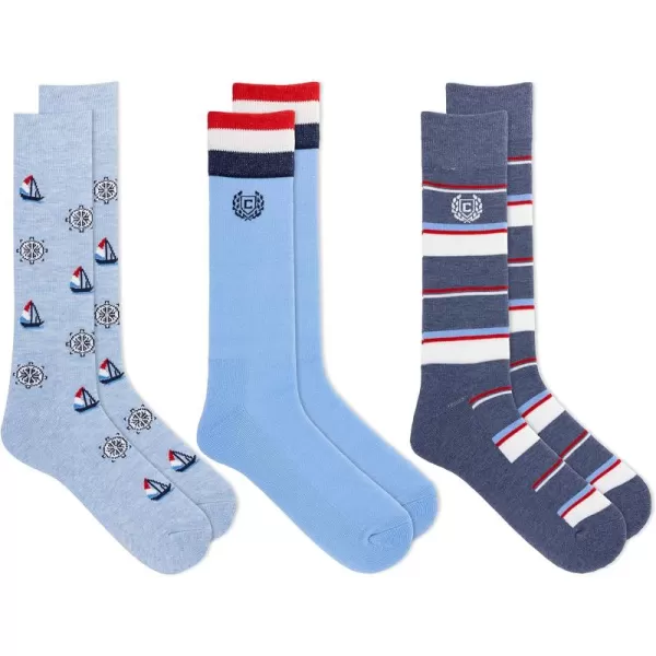 Chaps Men's Casual Fashion Cushioned Crew Socks-3 Pair Pack-Classic Designs with Stretch Blend)