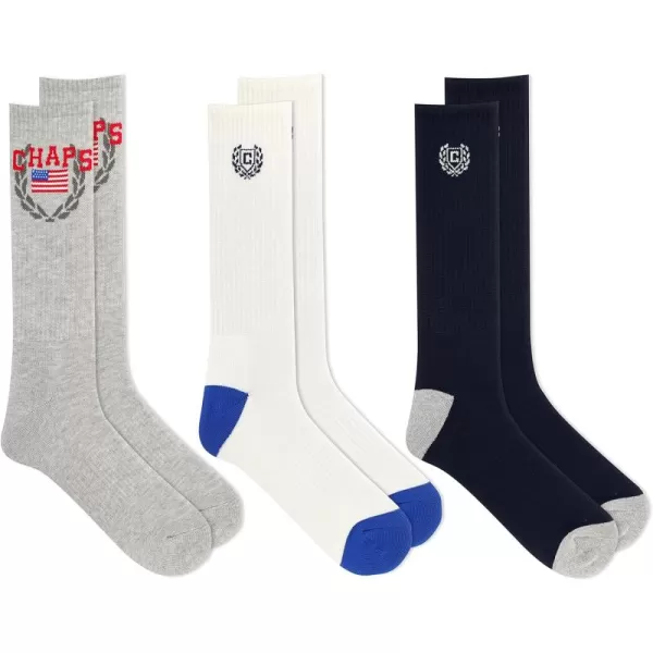 Chaps Men's Casual Fashion Cushioned Crew Socks-3 Pair Pack-Classic Designs with Stretch Blend