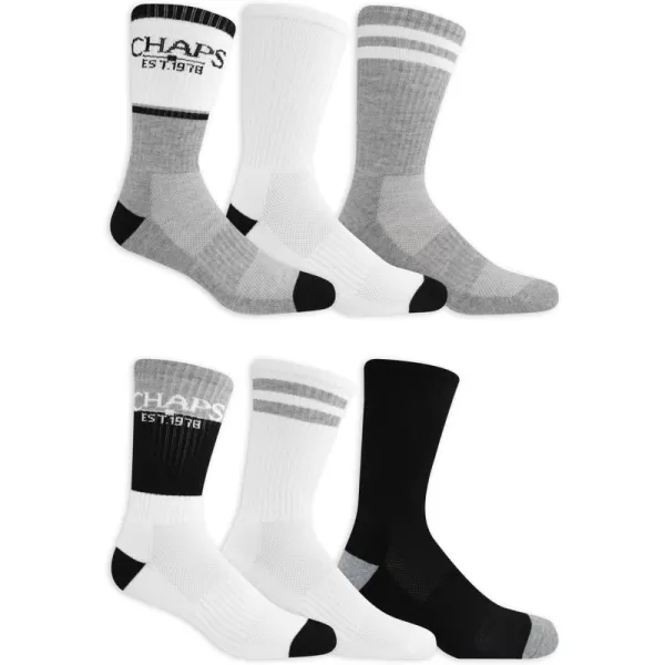 Chaps Sport Cushioned Repreve Athletic Socks-6 Pair Pack-Breathable Front Mesh and Arch Support, Men's Shoe Size: 6-12)