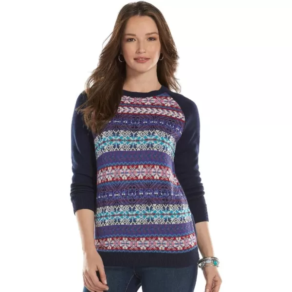 Chaps Women's Fairisle Crewneck Raglan Sweater, Capri Navy Multi