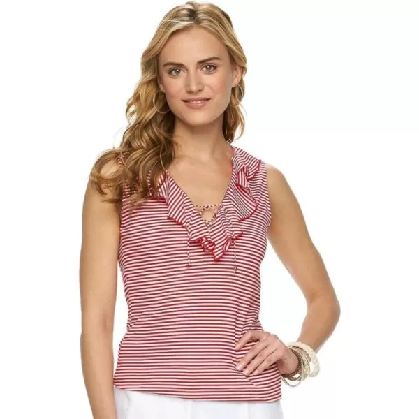 Chaps Women's Stripe Ruffle Lace-Up Sleeveless Blouse
