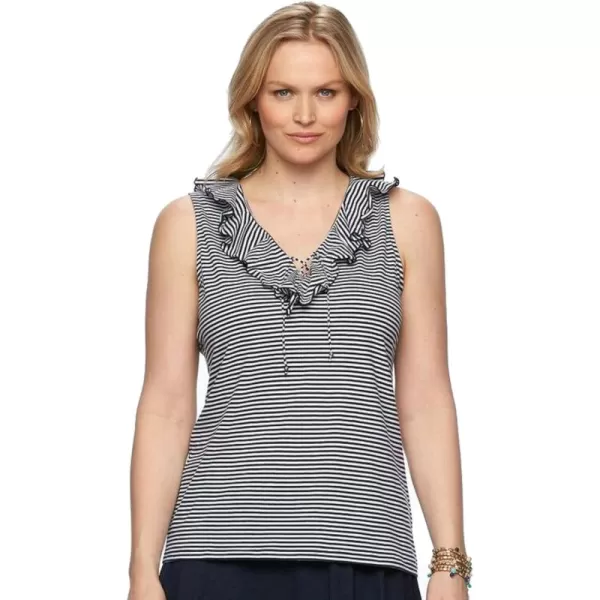 Chaps Women's Stripe Ruffle Lace-Up Sleeveless Blouse