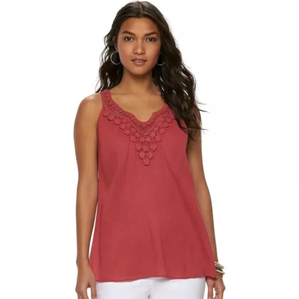 Chaps Women's Crochet Lace Accent Gauze Tank Top 