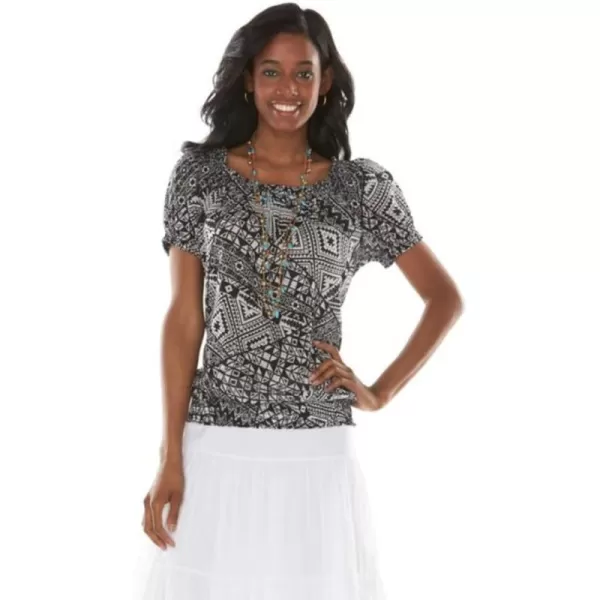 Chaps Women's Printed Peasant Top, Black/Pearl 