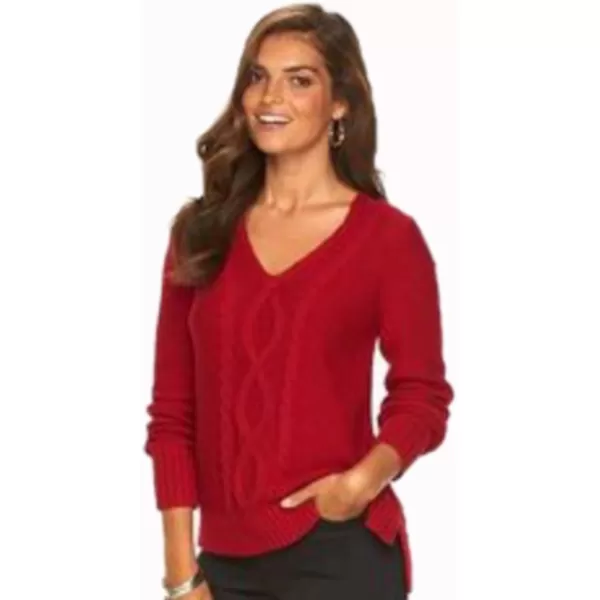 Chaps Women's Cable-Knit V-neck Long Sleeve Sweater 