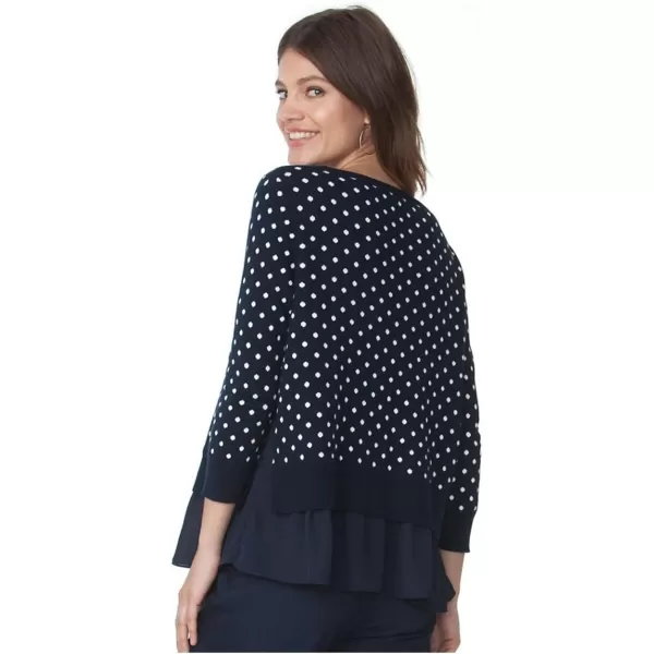 Chaps Women's Petite Mock-Layer Polka-Dot Top, Capri Navy 