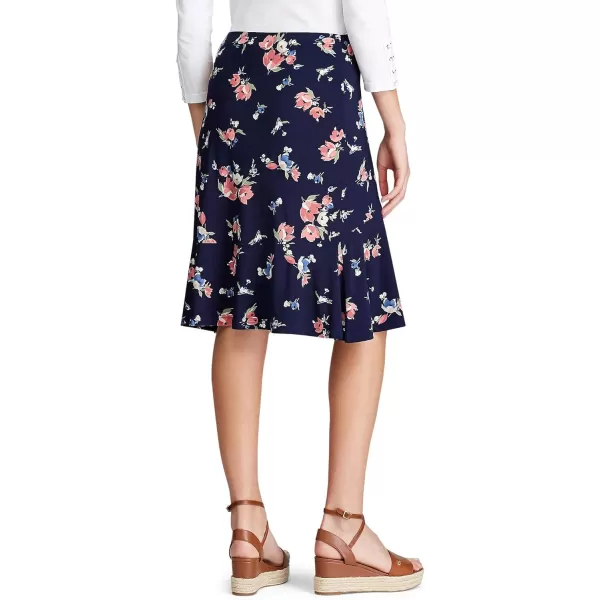 Chaps Women's Print Mid Length Versatile Stretchy Ruffled Casual Skirt