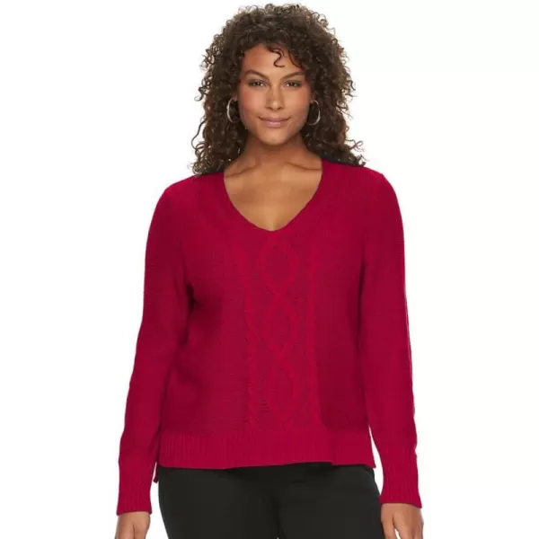 Chaps Women's Cable-Knit V-neck Long Sleeve Sweater 