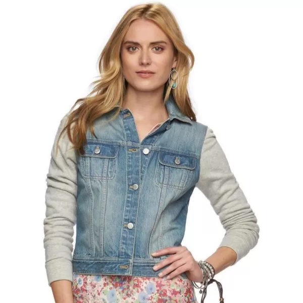 Chaps Womens Denim Jean &amp; Jersey Knit Sleeve Jacket 