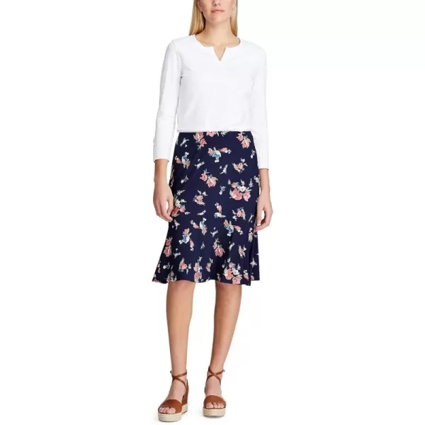 Chaps Women's Print Mid Length Versatile Stretchy Ruffled Casual Skirt