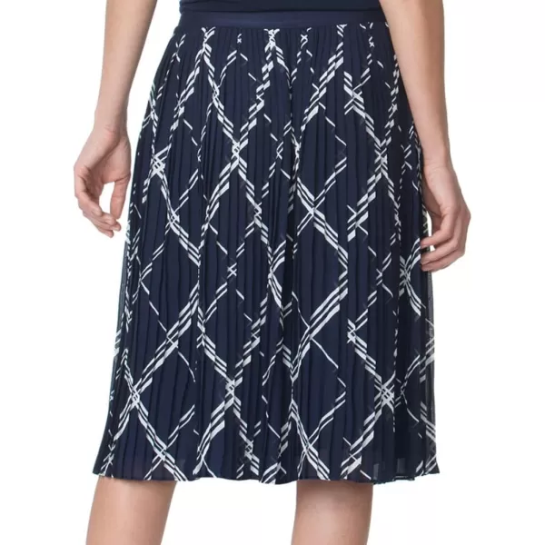 Chaps Women's Geometric Printed Georgette Pleated Skirt, Navy 