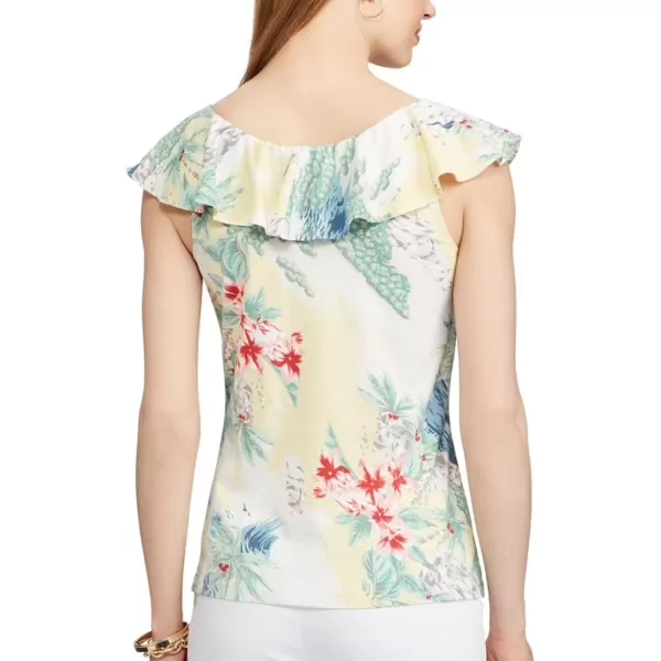 Chaps Women's Tropical Printed Ruffled Blouse Top, Multi 