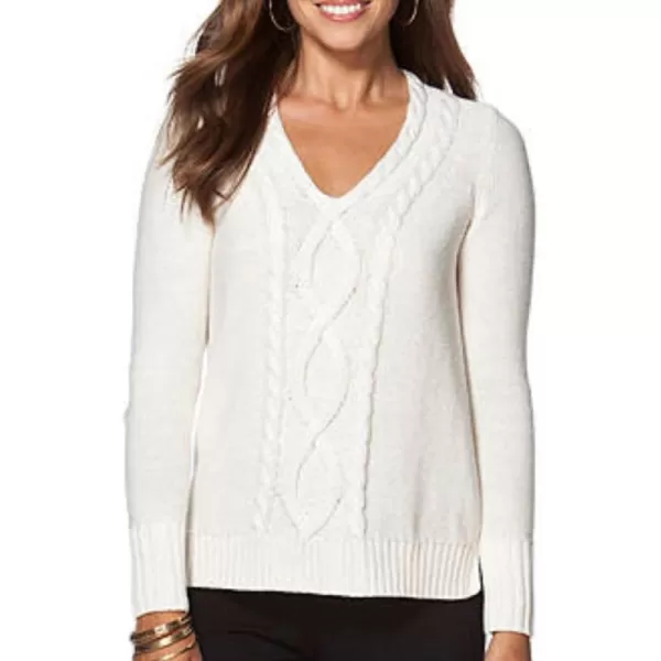 Chaps Womens Cable-Knit V-neck Long Sleeve Sweater 