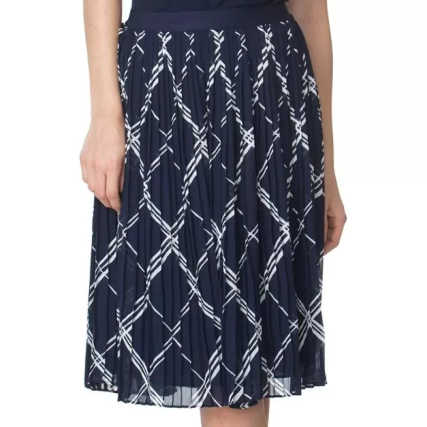 Chaps Women's Geometric Printed Georgette Pleated Skirt, Navy 